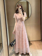 Draped V Neck Lace Sleeve Bodycon Maxi Dress