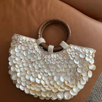 Ivory Shell Detail Evening Bag with Ring Handle