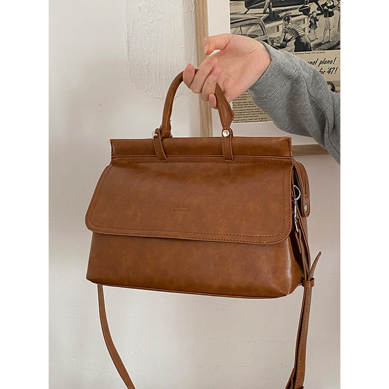 Vintage PU Satchel Handbag with Strap