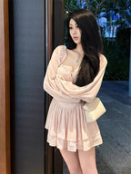 Blush Off Shoulder Puff Sleeve A-Line Mini Dress