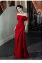 Wine Red Off Shoulder Draped A-Line Maxi Dress