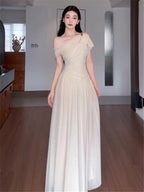 Elara Ivory Draped One Shoulder Maxi Dress