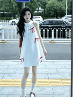 White Bow Halter A-Line Mini Dress