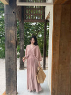 Cotton V-Neck Batwing Sleeve Maxi Dress