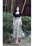 Black Ivory Square Neck Floral A-Line Midi Dress