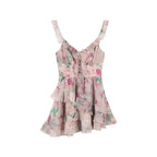 Floral Ruffle Strap Lace Up Fit And Flare Mini Dress