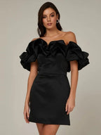 Off Shoulder Ruffle Sleeve Bodycon Mini Dress
