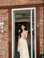 Ivory Ruffle Neck Embroidered Tiered Maxi Dress