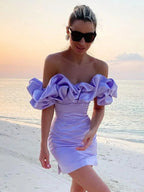 Off Shoulder Ruffle Sleeve Bodycon Mini Dress