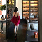 Red Off-Shoulder Draped Chiffon Mini Dress