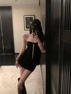 Black Sultry Strapless Tie Front Cutout Mini Dress