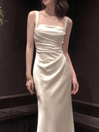 Ivory Satin Cowl Neck Maxi Dress