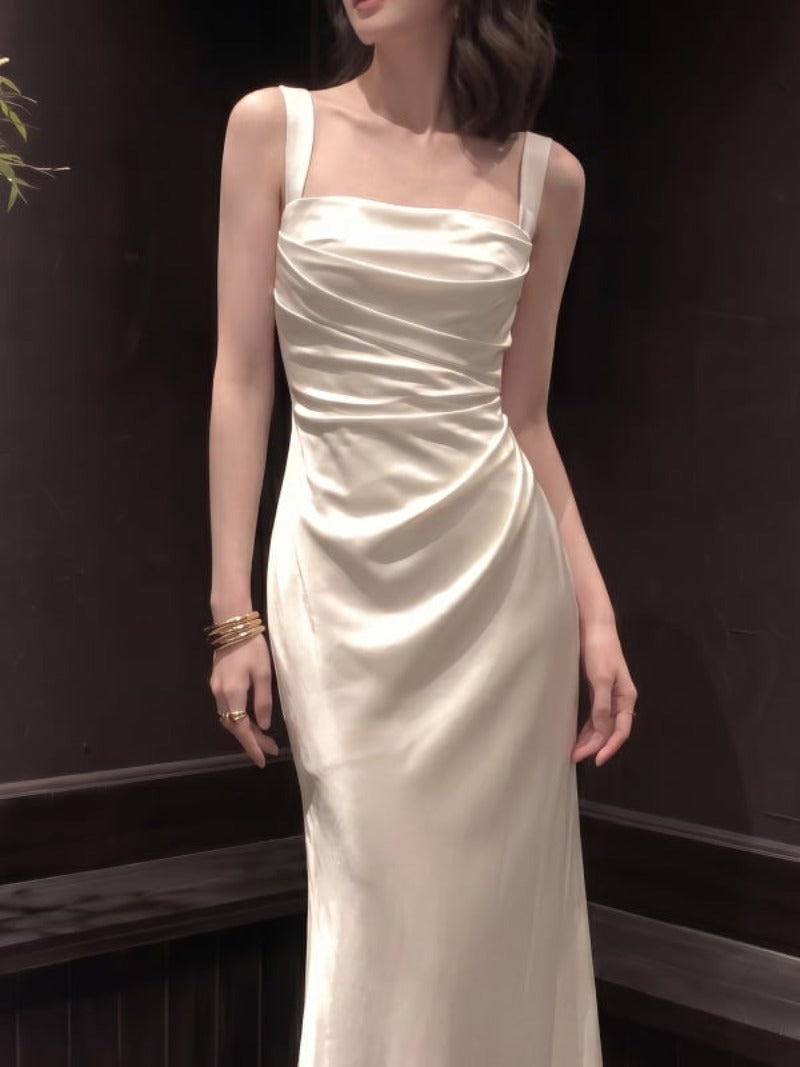 Ivory Satin Cowl Neck Maxi Dress