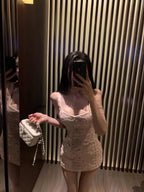 Blush Pink Chic Textured Square Neck Mini Dress