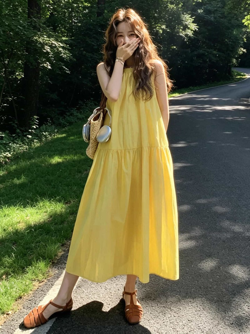 Yellow Sleeveless A-Line Maxi Dress