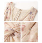 Apricot Pink Floral V Neck Ruched Maxi Dress