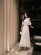 Ivory Petal Bloom Cold Shoulder A-Line Maxi Dress