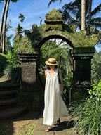 White Floral Trim Round Neck Sleeveless Relaxed A-Line Maxi Dress