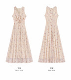Apricot Pink Floral V Neck Ruched Maxi Dress