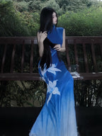 Elegant Stand Collar Floral Print Maxi Dress - EveningVerse - 6