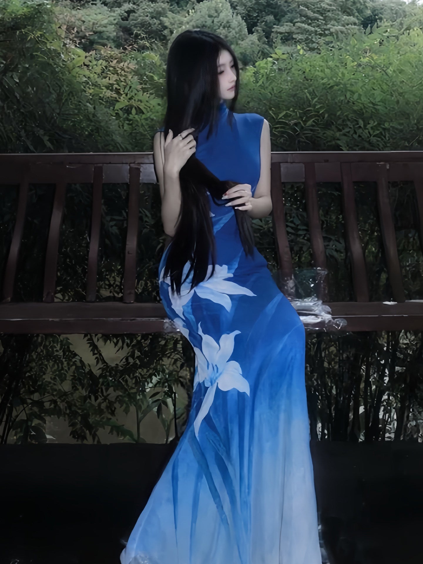 Elegant Stand Collar Floral Print Maxi Dress - EveningVerse - 6