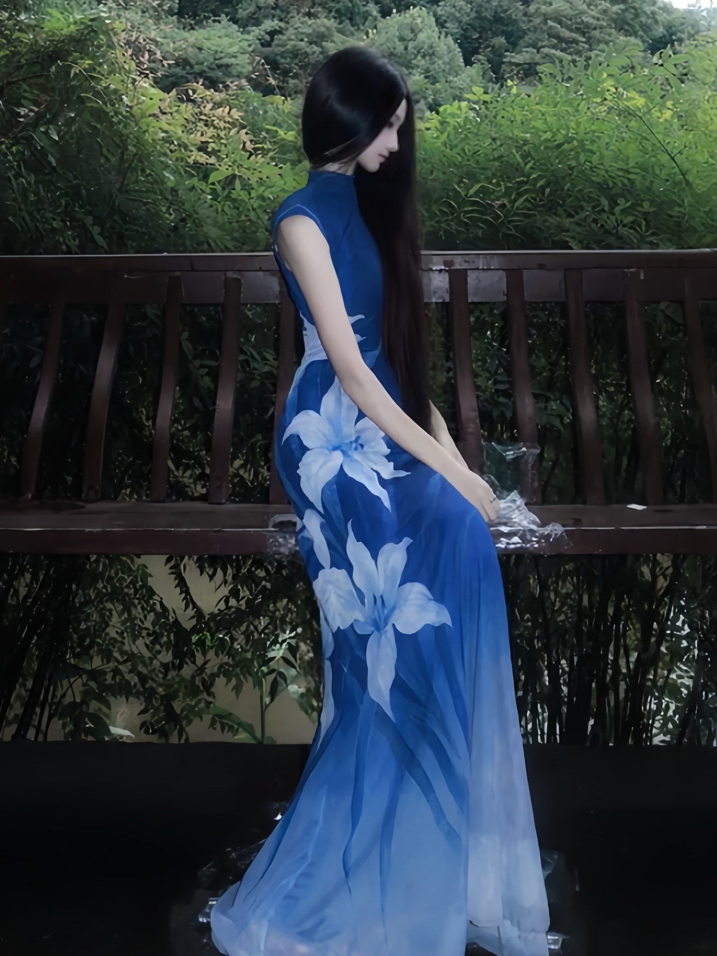 Elegant Stand Collar Floral Print Maxi Dress - EveningVerse - 7