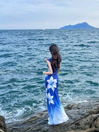 Elegant Stand Collar Floral Print Maxi Dress - EveningVerse - 4
