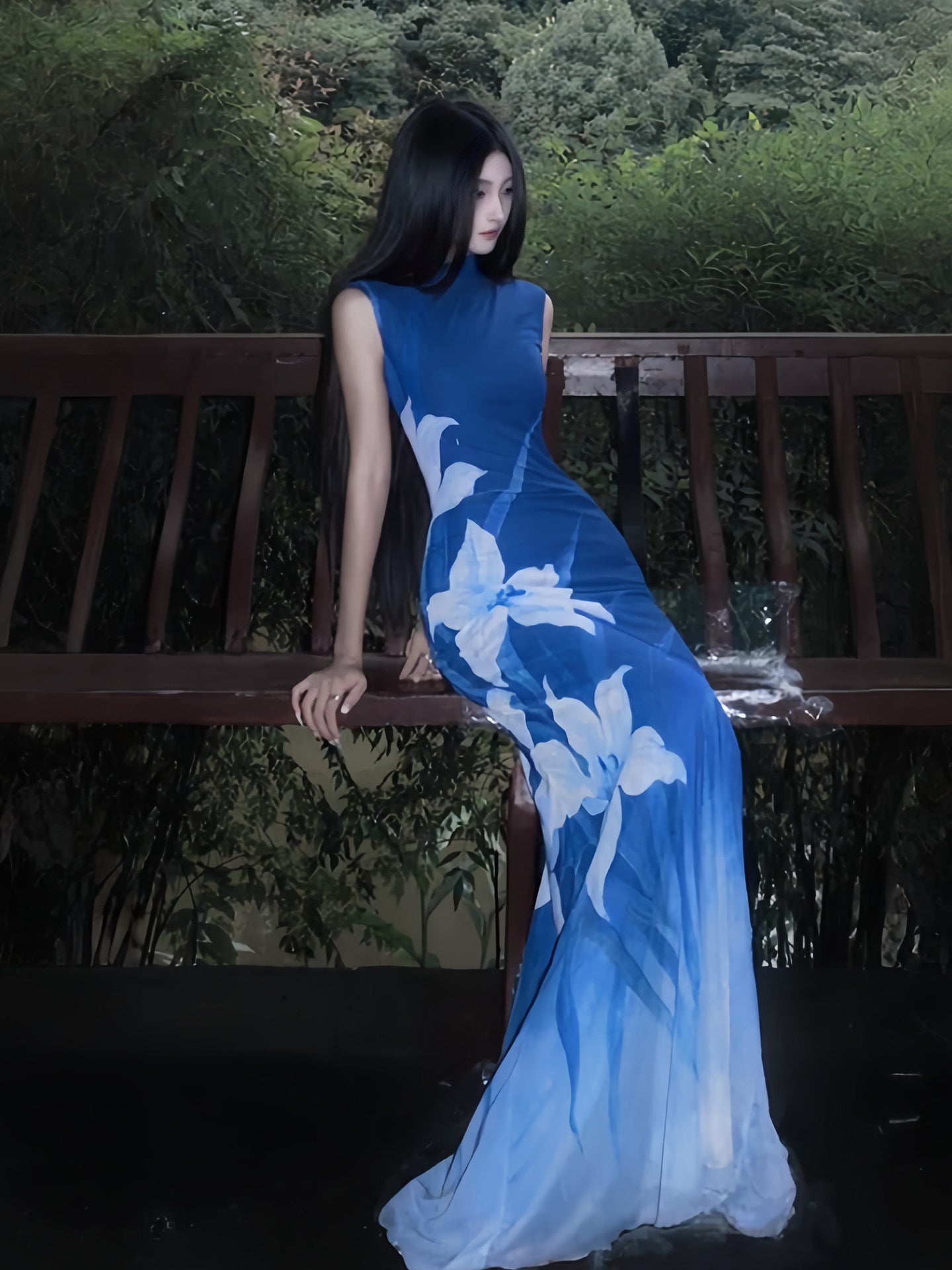 Elegant Stand Collar Floral Print Maxi Dress - EveningVerse - 9
