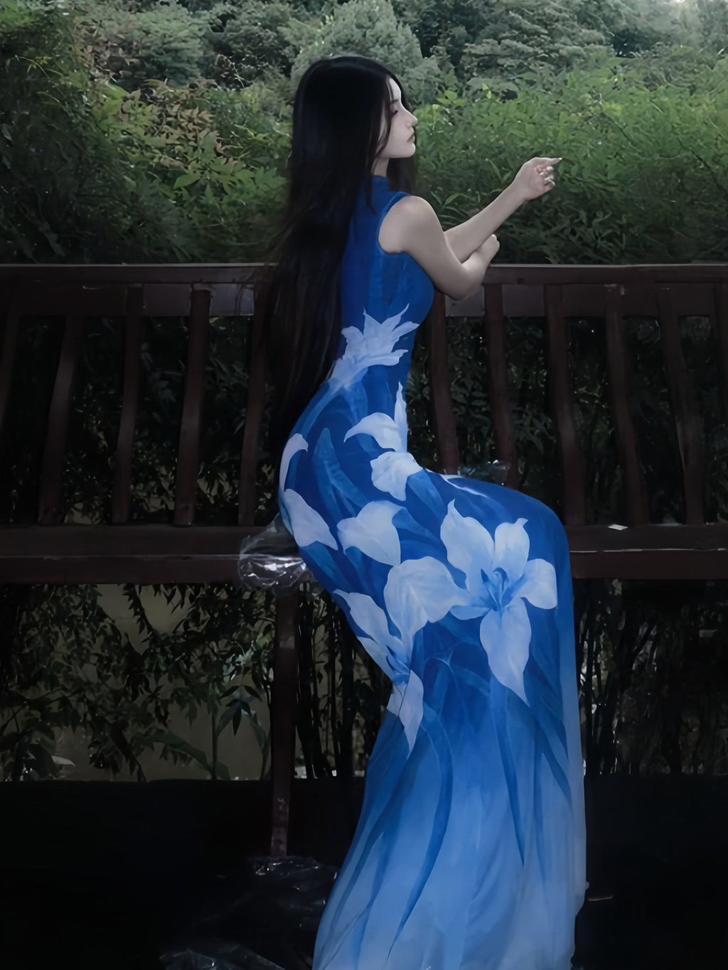 Elegant Stand Collar Floral Print Maxi Dress - EveningVerse - 8