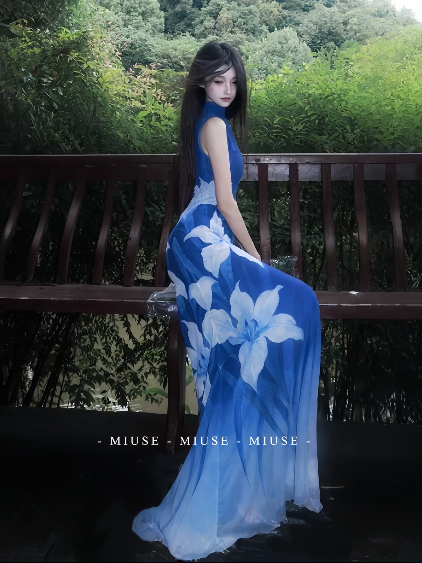 Elegant Stand Collar Floral Print Maxi Dress - EveningVerse - 5