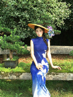 Elegant Stand Collar Floral Print Maxi Dress - EveningVerse - 3