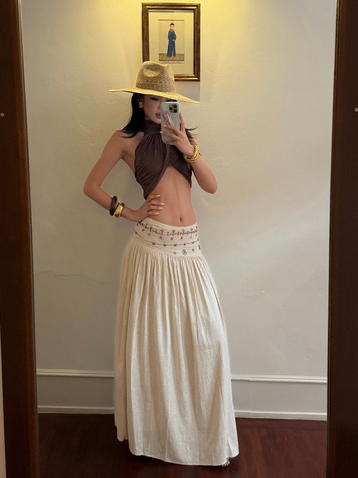 Embroidered Waist A - Line Maxi Skirt - EveningVerse - 5