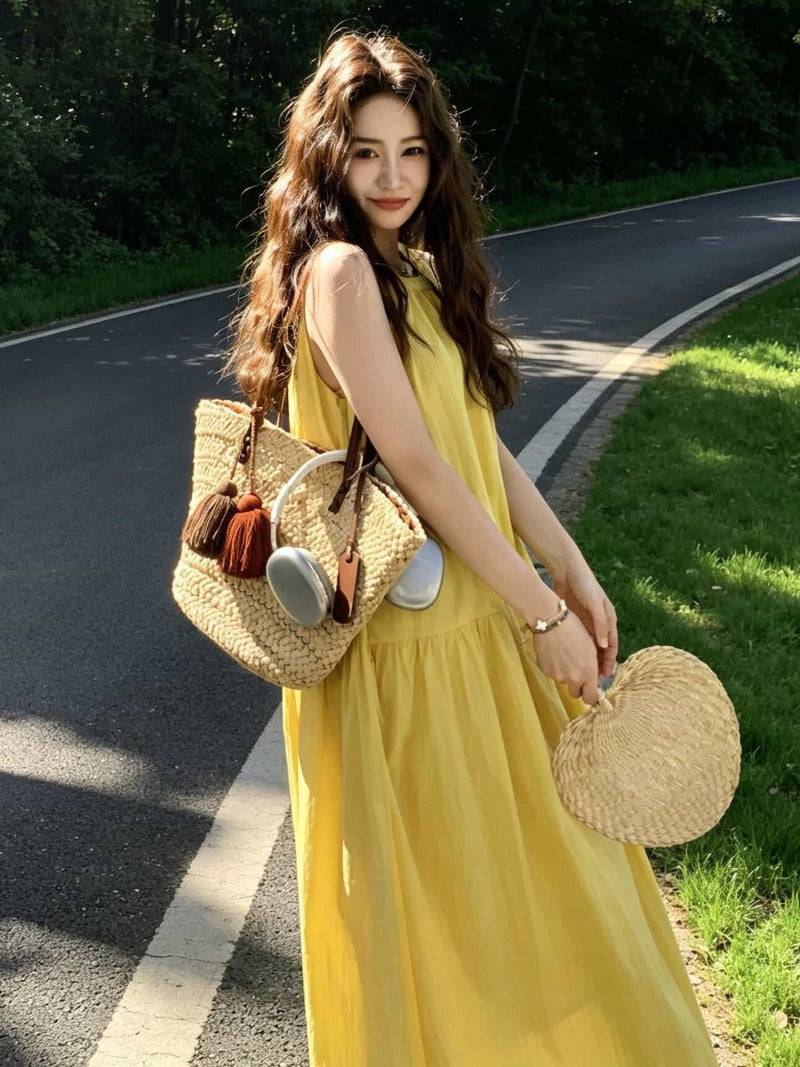 Yellow Sleeveless A-Line Maxi Dress