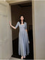 Gray U Neck Fit and Flare Maxi Dress