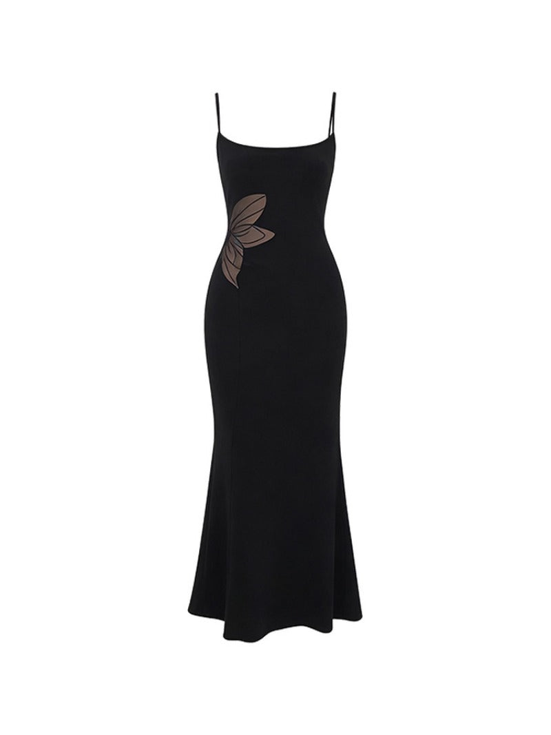 Black Cutout Embroidered Bodycon Maxi Dress