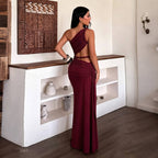 Sultry Ruched One Shoulder Cutout Maxi Dress