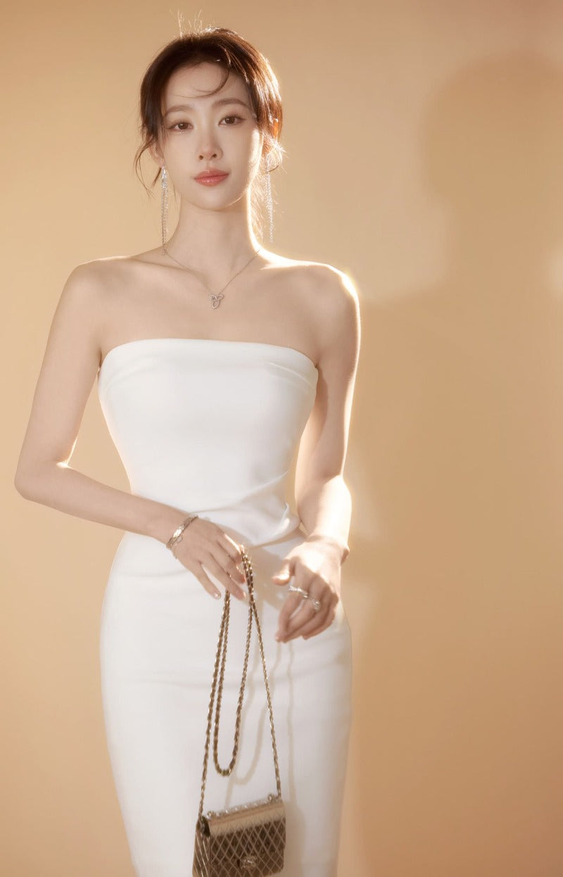 Ivory Strapless Ruched Bodycon Dress