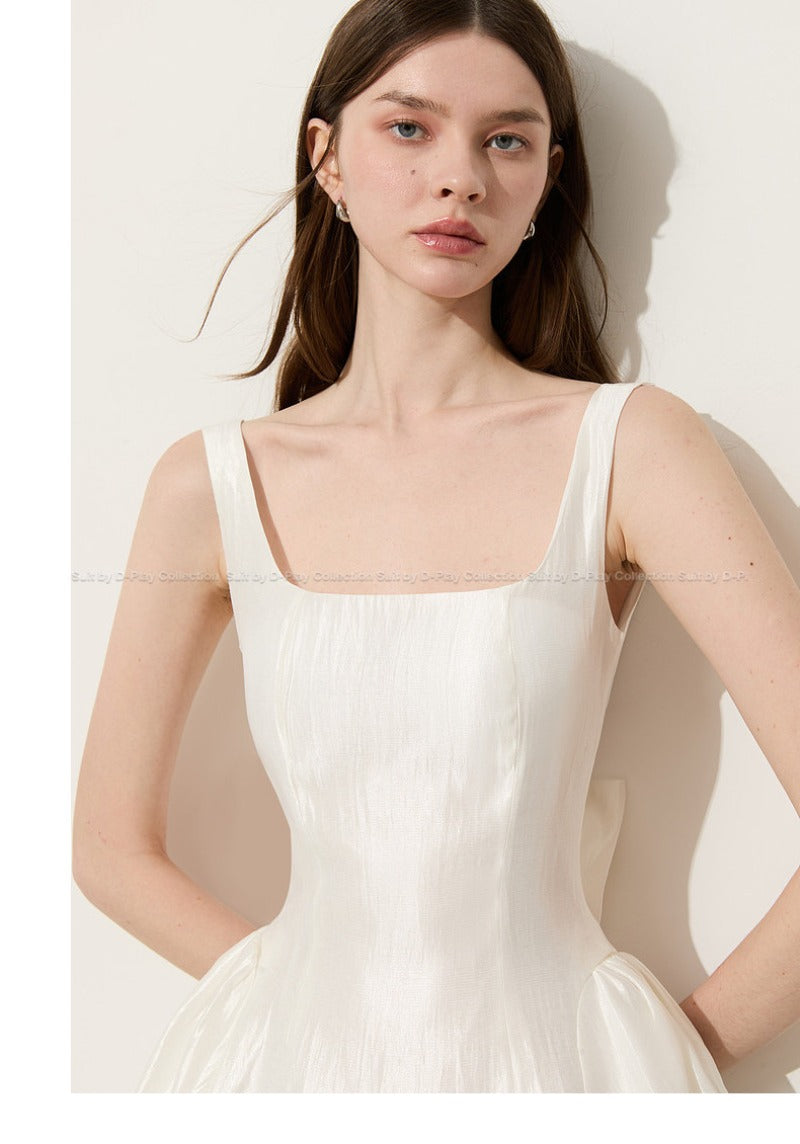 White Square Neck A-Line Mini Dress