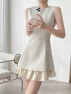 Linen Blend Ruffle Hem Mini Dress