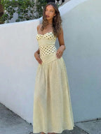 Playful Polka Dot Tie-Back Halter Maxi Dress