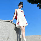 White Bow Halter A-Line Mini Dress