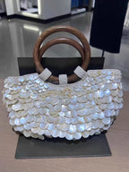Ivory Shell Detail Evening Bag with Ring Handle