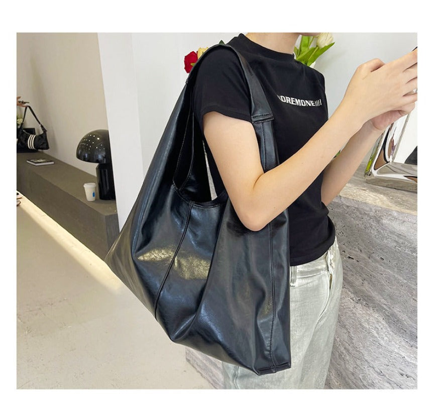 Slouchy Oversized PU Leather Shoulder Tote Bag