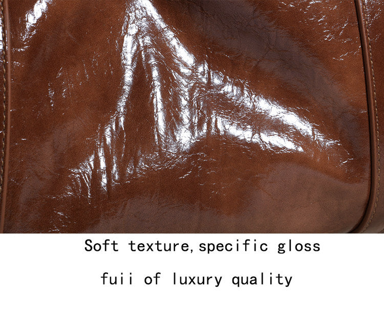 Retro Glossy Leather Shoulder Bag with Charm