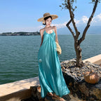 Halter Neck Backless Rosette A-Line Maxi Dress