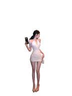 White/Black Halter Ruched Bodycon Mini Dress