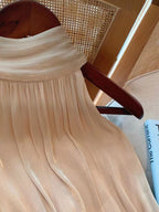 Champagne Halter Pleated Fringe A-Line Mini Dress