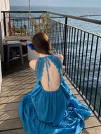 Lace Back Halter A-Line Maxi Dress