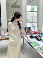 Printed Mandarin Collar Cami Maxi Dress Set