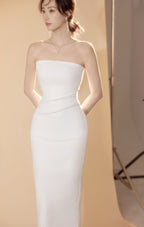 Ivory Strapless Ruched Bodycon Dress